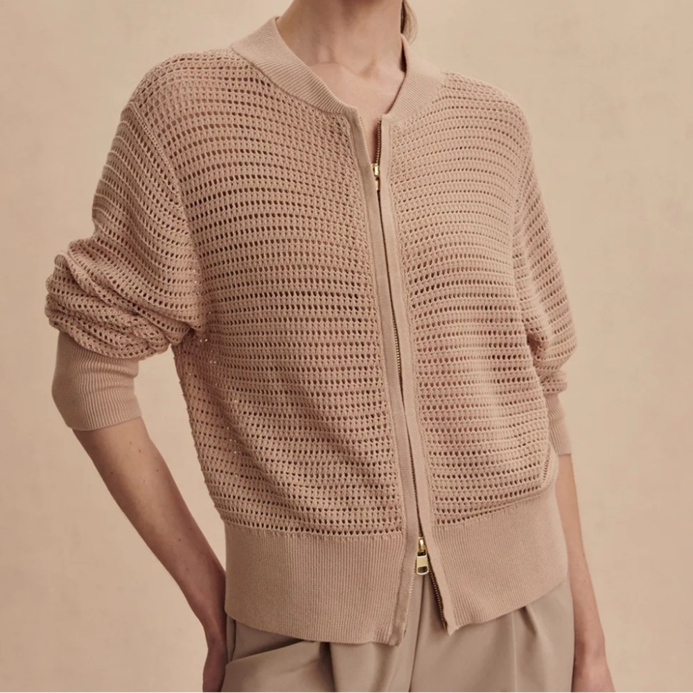 Women's Tan Knit Bomber Jacket